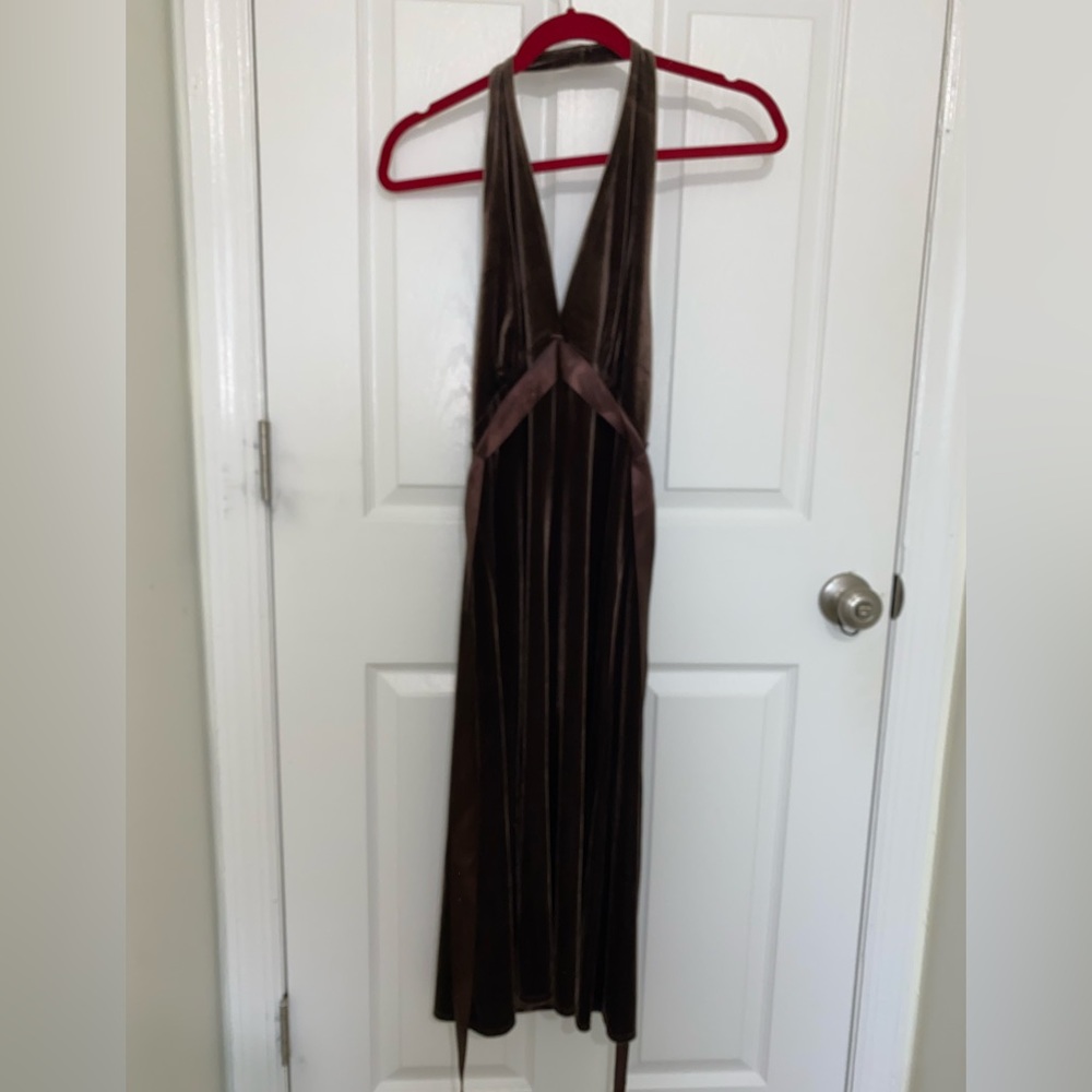 Vintage Brown Suede Halter Midi Dress
